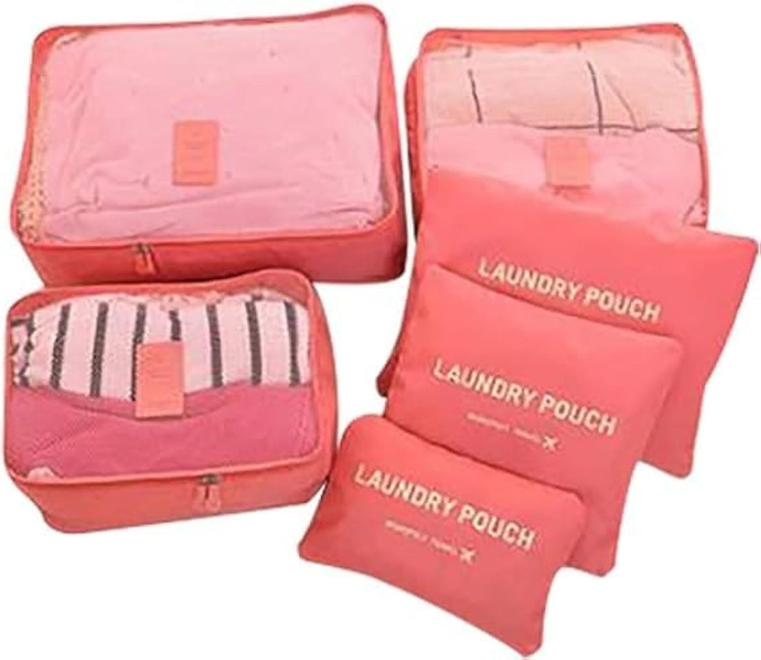TINKLE Travel Packing Organizers - 6-piece Portable Reusable Travel Luggage, Used For Suitcase Organizer, Storage Bag, Compression Bag, Travel Bag With Zipper (Pink)