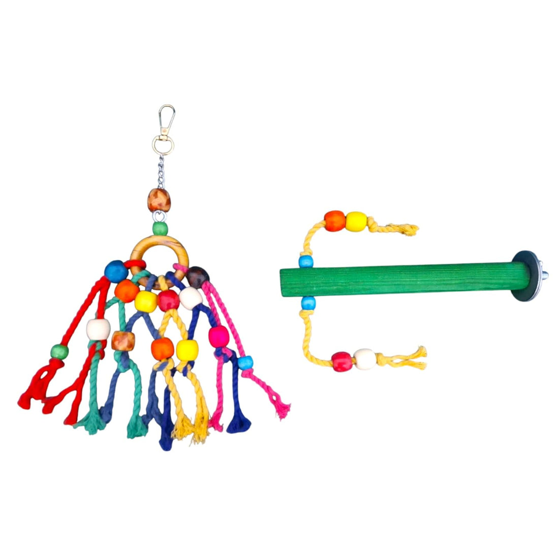 2pcs Bird Set Accessories for Bird Cage (hanging chew toy HI 30 CM, W 15 CM -Bird Toys Rope Perch W 20 CM)
