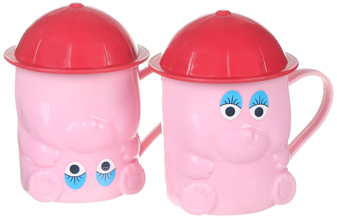 Plastic Bear Shape Mugs Set, 2 Pieces - Fuchsia and Red, 150 ml