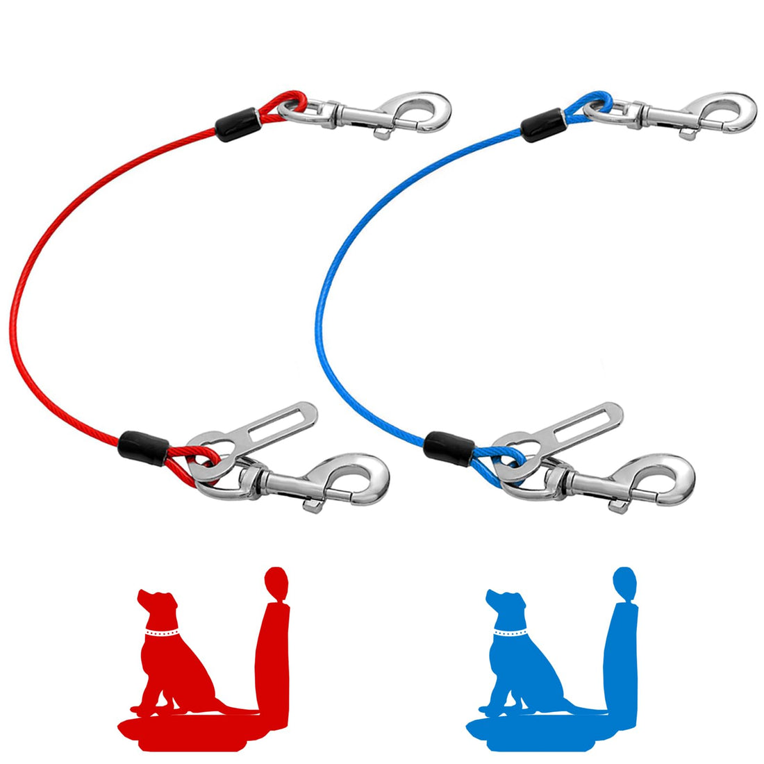 Dog Car Harnesses.Dog Car Seatbelt Made of Coated Wire Rope Safety Restraint No-Chew Tether Cable. Vehicle Harnesses with Double Clips and Latch Attachment (1, 24 inch/60 CM)