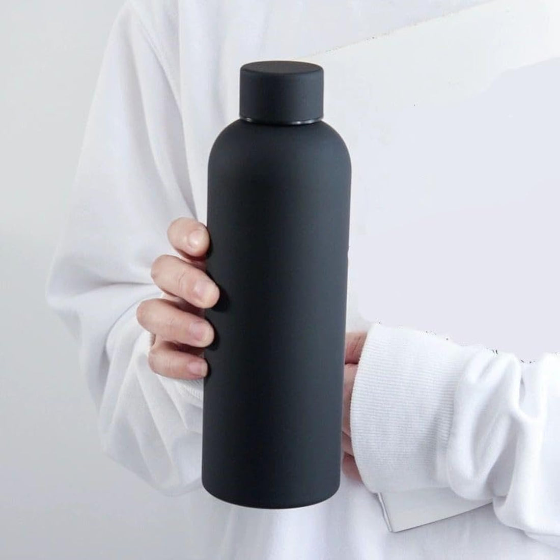 304 Stainless Steel Thermos Bottle, Modern Simple Thermos Cup 500ml, Rubber Coating, Outdoor Portable Sports Water Cup - Black