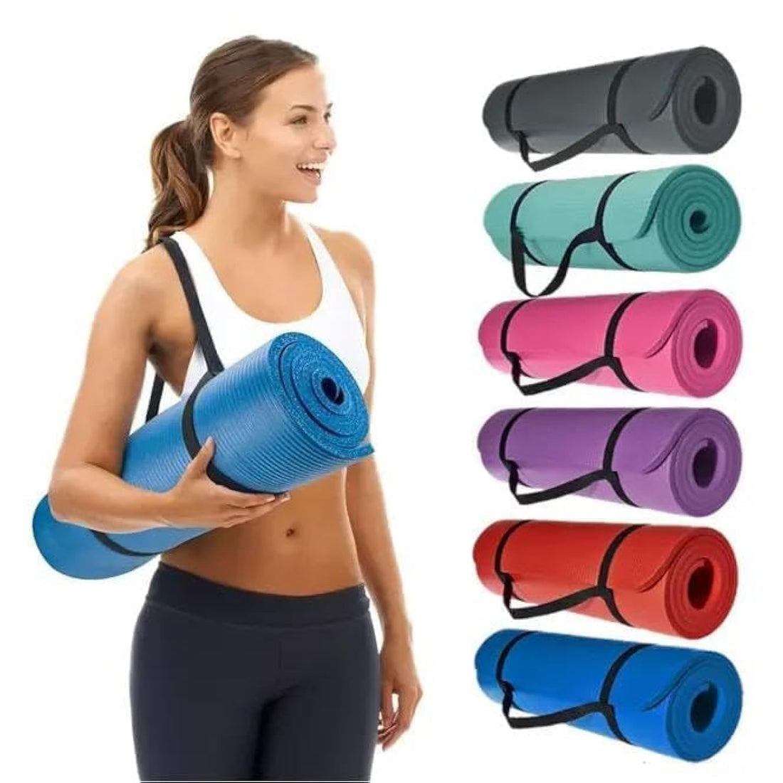 QSHOP® Ultimate Premium Yoga Mat with Attached Strap 10mm Thick Non-Slip Yoga Mat Ideal for High-Intensity Interval Workouts, Pilates, Yoga and Many Other Home Workouts (Pink)