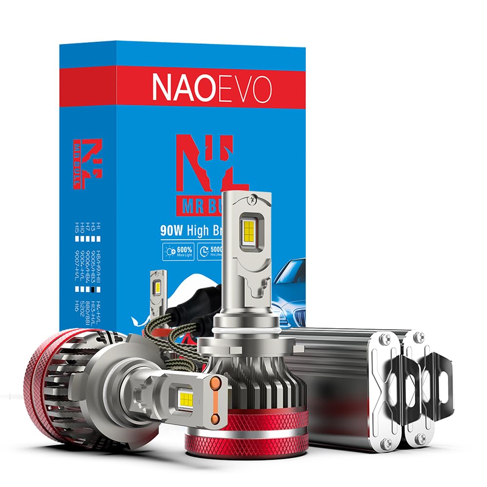 NAOEVO NL Series Led Headlight Bulbs, 180 Watt/ 21,600 Lumens Super Bright LED Headlight Bulbs, Set of 2 Bulbs (90+90 Watts) (9005)