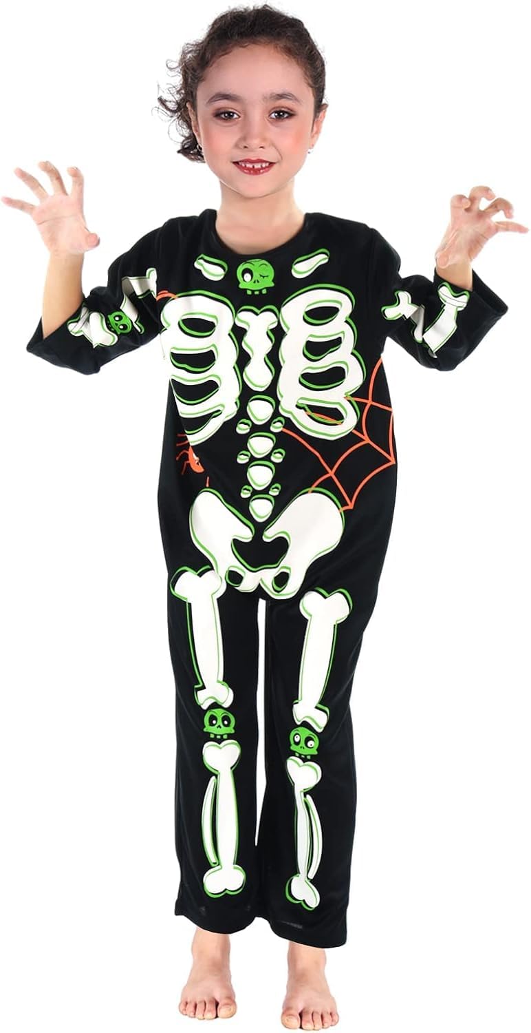 Next store Kids Light Up Skeleton Costume Comfortable Suit Light Safe Material Perfect for Cosplay Carnival School Activities Age 4-6