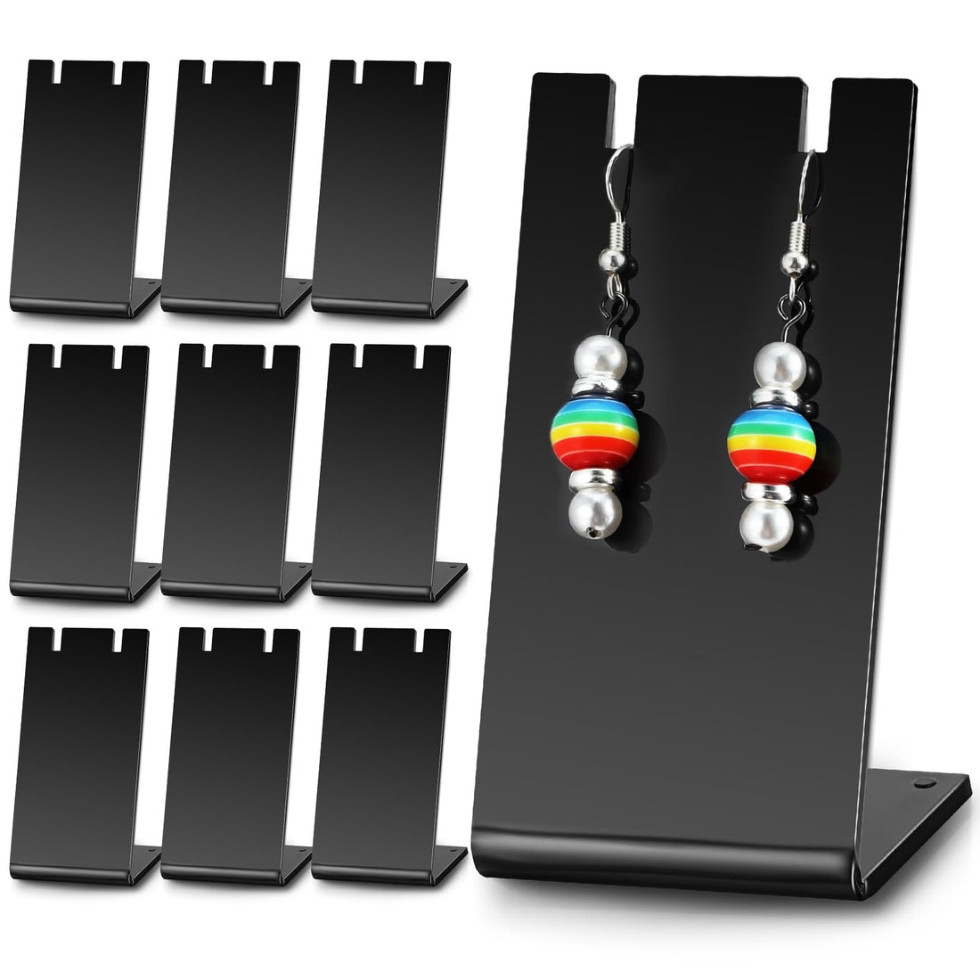 CIATBYYJ 10 Pcs Acrylic Black Earring Holder, Earring Display Stands, L-shape Ear Organizer, Dangling Earring Stands for Earring Necklace Jewelry Display Props Show Retail Store Marketing(3.3x1.4Inch)