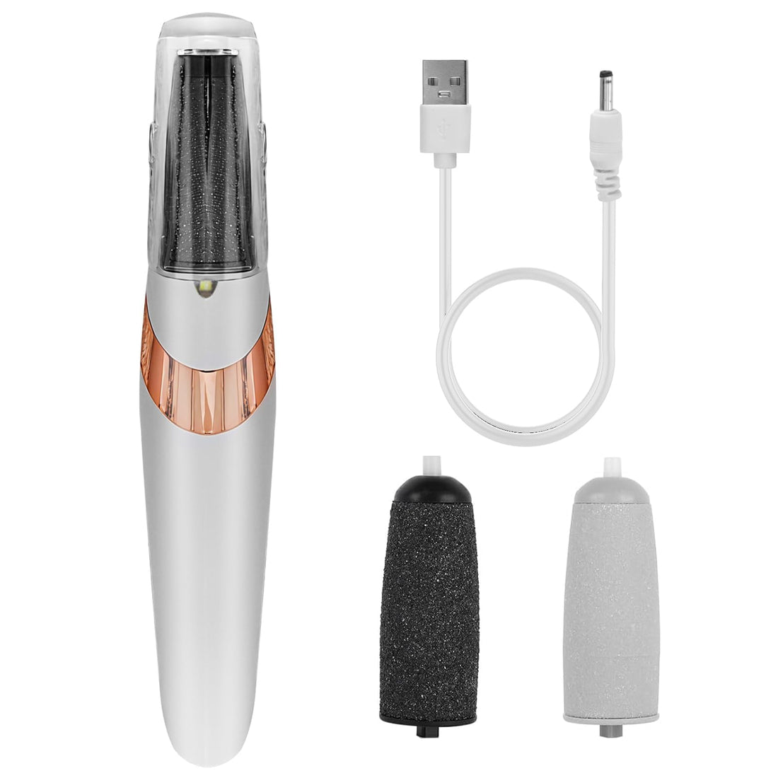 Electric Foot File Hard Skin Remover for Feet USB Rechargeable Callus Removers Pedicure Tool Sets 2-Speed Waterproof with 2 Rollers Foot Care for Dead Skin Dry Cracked Heels Professional Remove White