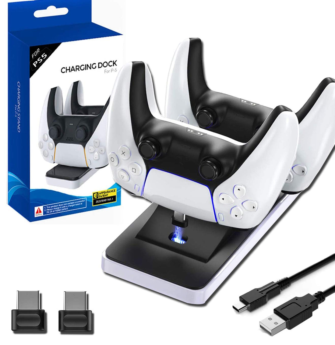 CXZ PS5 Controller Charging Station, NEWEST Dual USB Type C PS5 Controller Charger with cable, Charging Dock for Sony Playstation 5 Dualsense Controller (White)