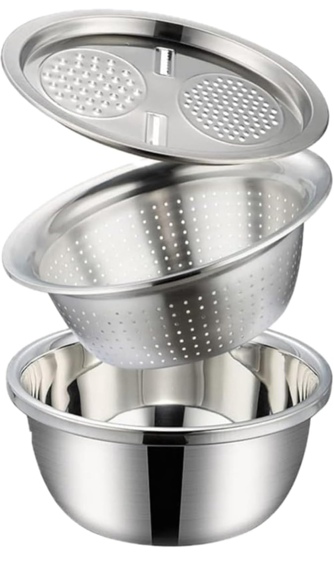Downtown 3-in-1 Stainless Steel Drain Basket and Vegetable Chopper Set, 26cm Salad Wash Bowl and Grater, Multi-Functional Kitchen Basin for Rinsing, Shredding and Preparing Food