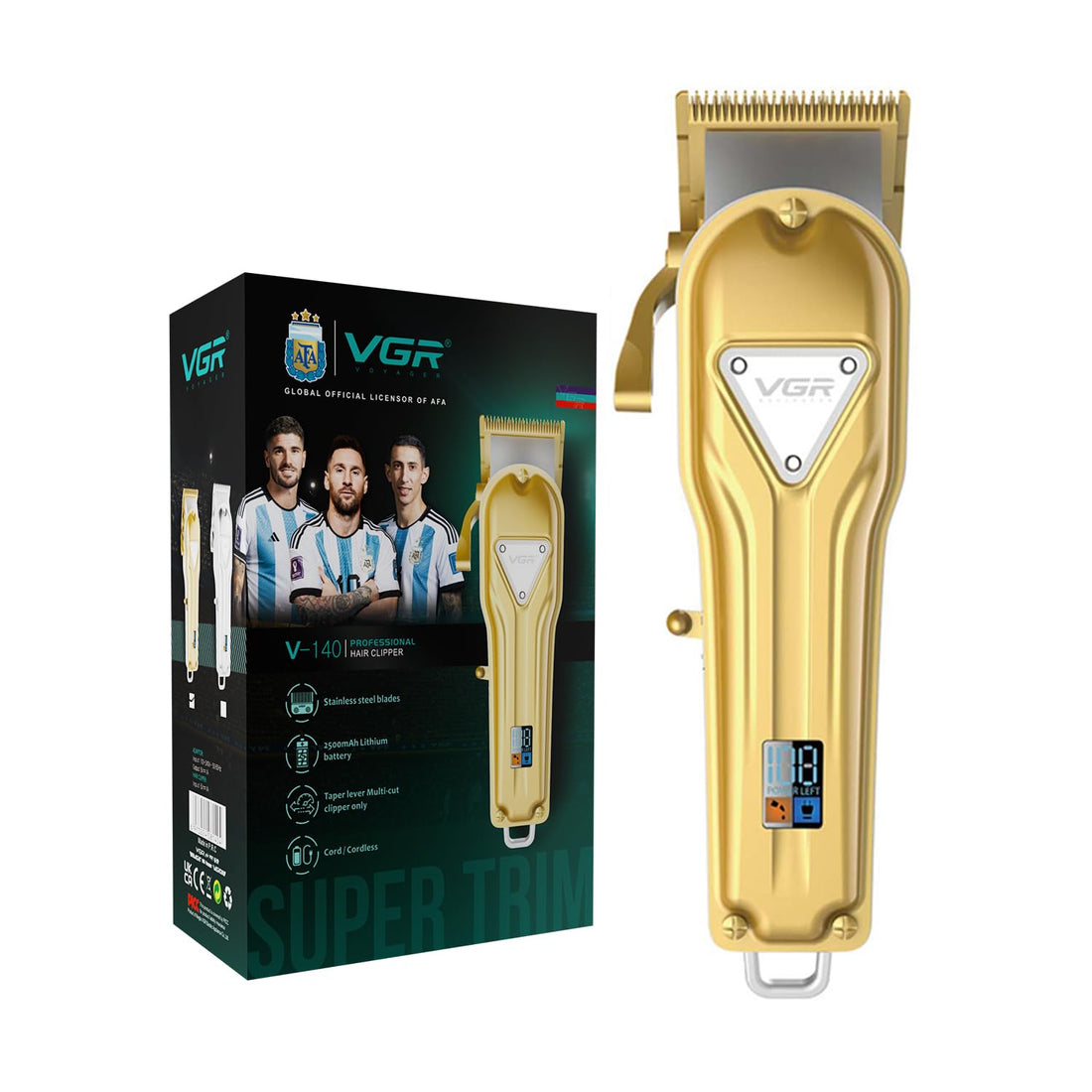 VGR V-140 Cord/Cordless Rechargeable 2500mAh Lithium Battery Hair Clipper (Gold)
