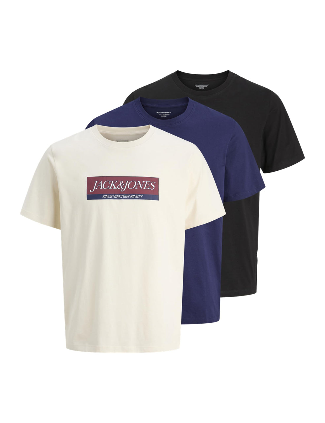 JACK & JONES Mens JORINWOOD BLOCK BRANDING TEE SS CN3PK MP T-Shirts & Tops
