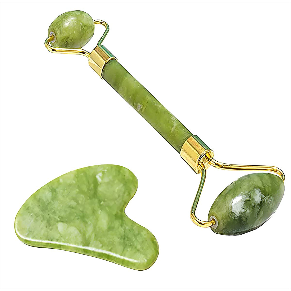 Naisian Jade Roller & Gua Sha Set - Face Roller Massage Tool, Green Aventurine Applicator for Face, Neck and Body Muscle - Relaxing and Stimulating Blood Flow, Relieve Fine Lines & Wrinkles