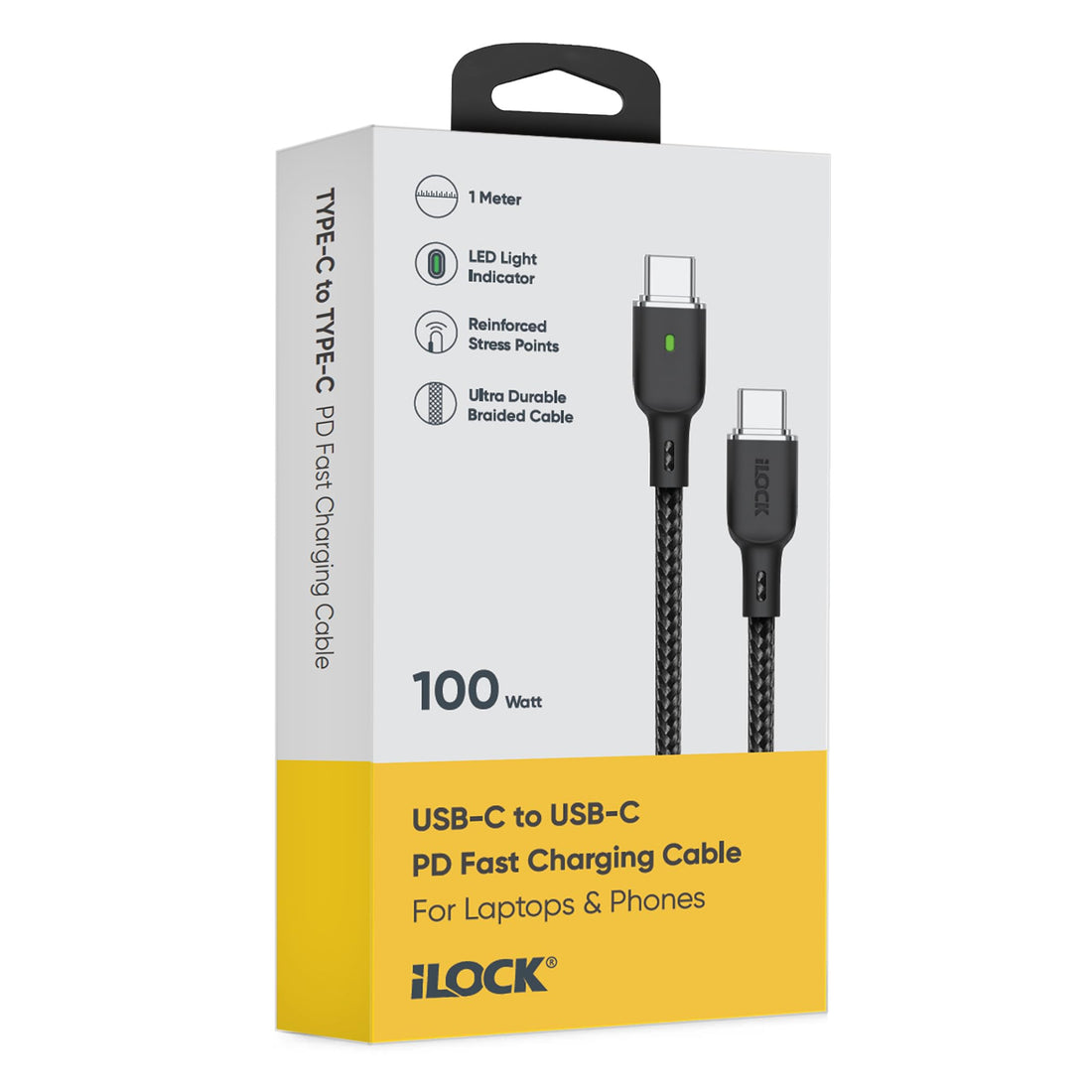 USB-C to USB-C 100W PD Fast Charging Cable | Braided | LED Indicator | Robust Stainless Steel Connector