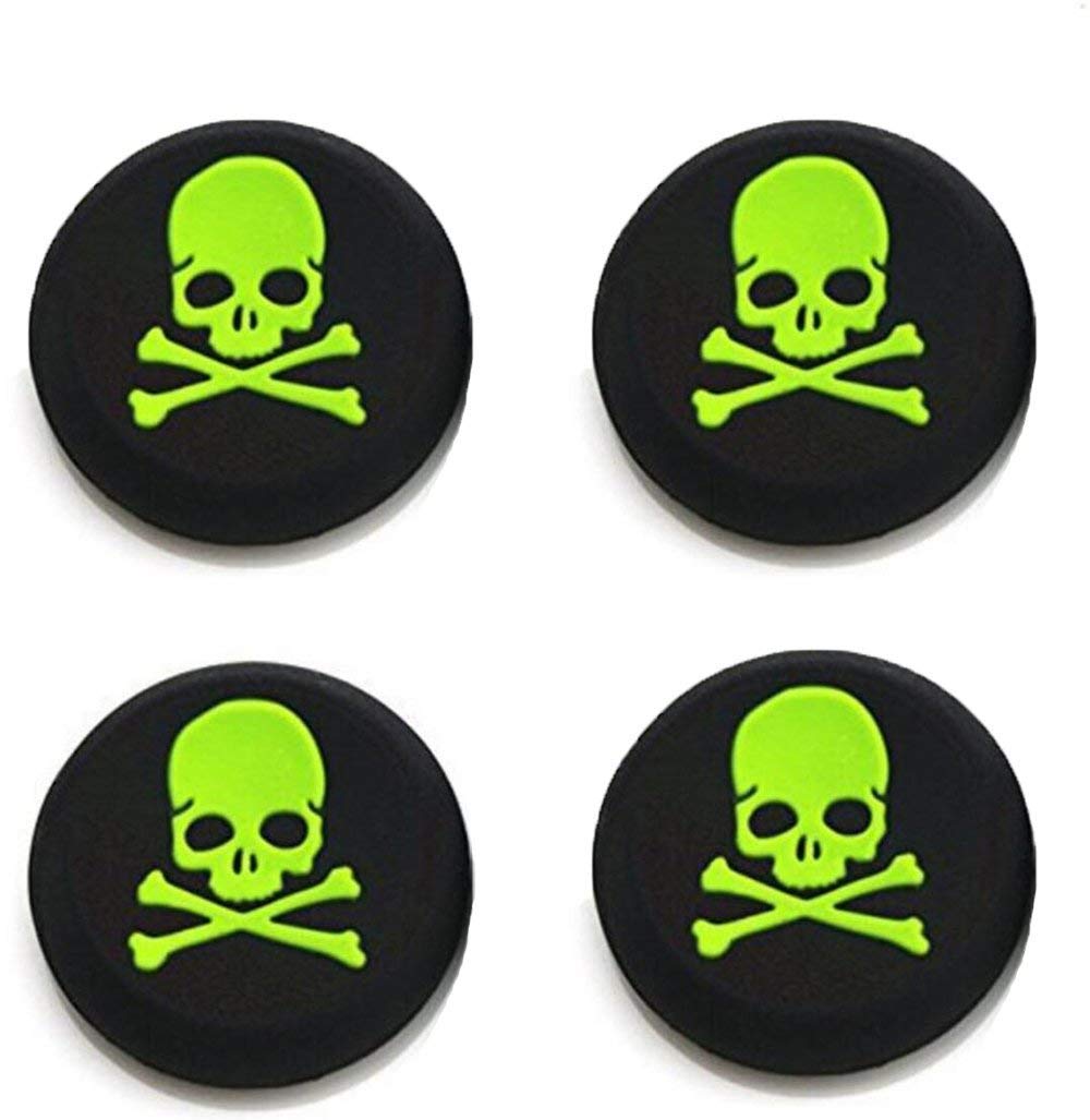 Silicone Thumb Stick Grip Cap Joystick Thumbsticks Caps Cover for PS4 PS3 Xbox One PS2 Xbox 360 Game Controllers (Green Skull 4PCS)