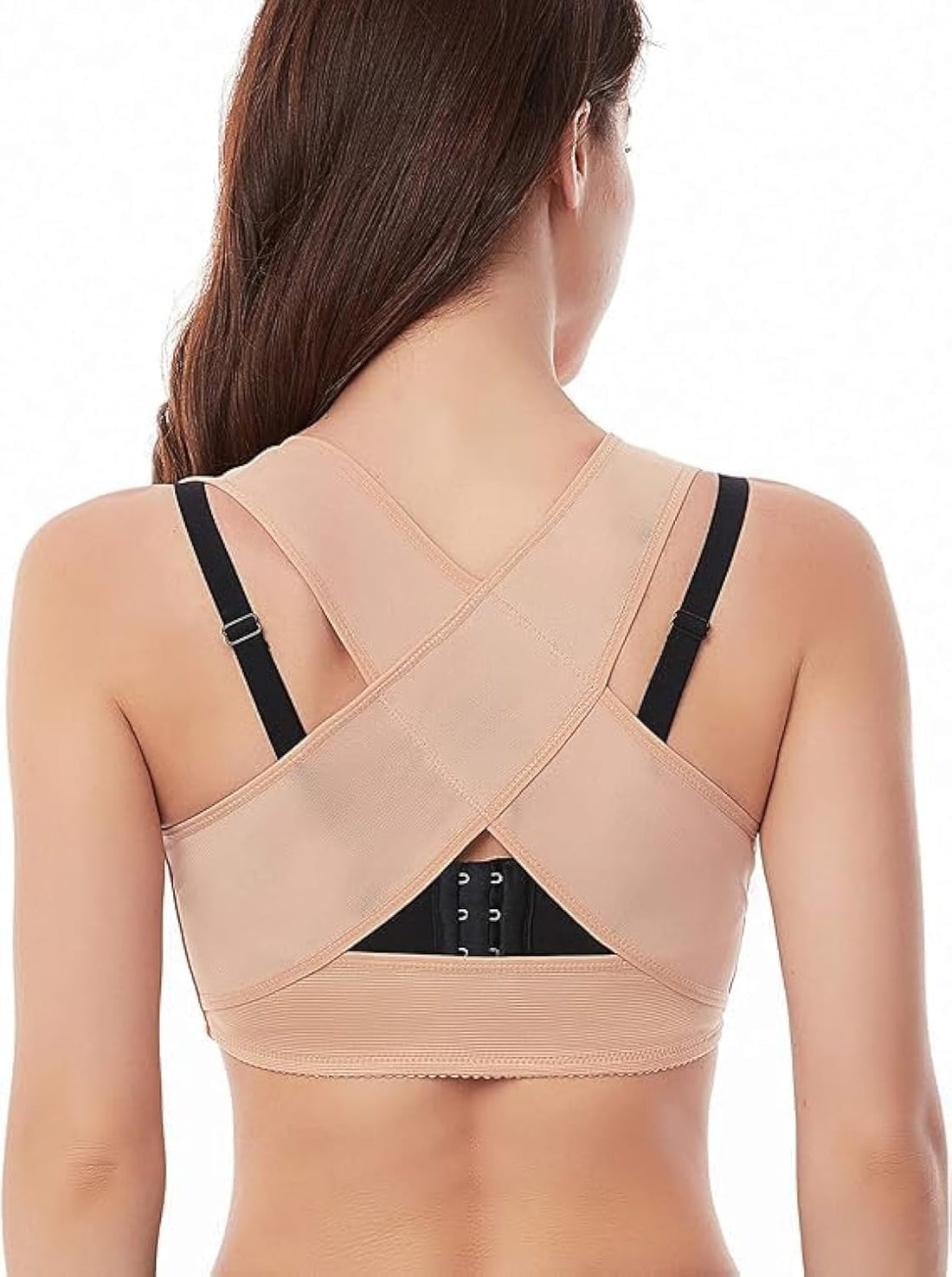 fashion mania Chest Brace Up for Women Posture Corrector Back Brace Support Bra Shaper X-Strap Vest Shapewear (Skin, L)