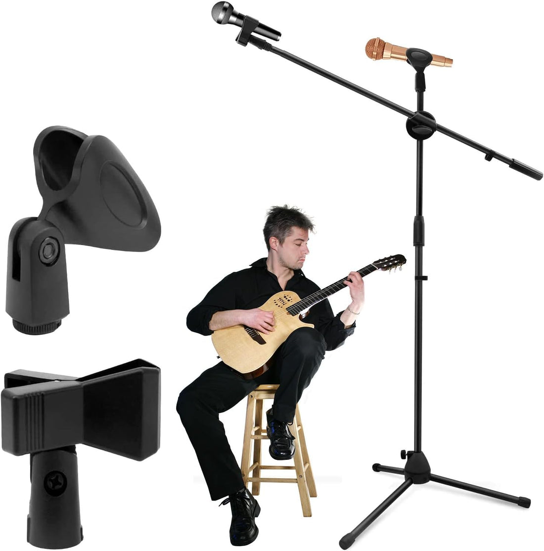 Generic Microphone Stand, 88-146 cm Adjustable Microphone Stand with Arm, Universal Height Microphone Tripod with Detachable Clip for Live Recording, Singing, Studio.