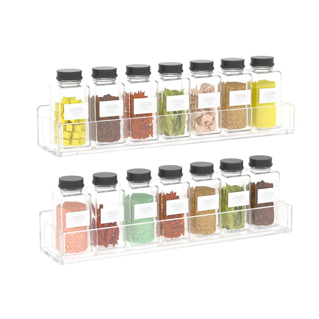 NIUBEE Wall Mounted Spice Rack Organizer,Clear Acrylic Spice Shelf Storage Holder,Hanging Seasoning Rack Organizer for Wall Kitchen 2 Pack