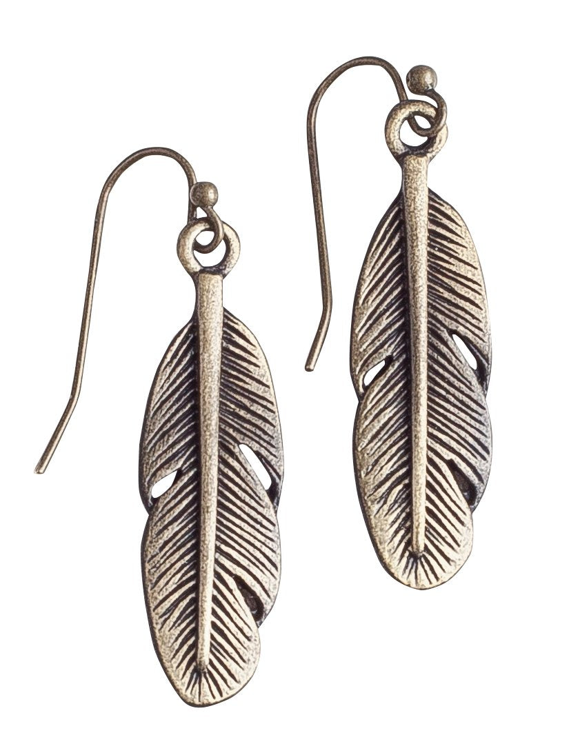 Bohemia Feather Antique Gold Brass or Silver Earring - y Soul Collection