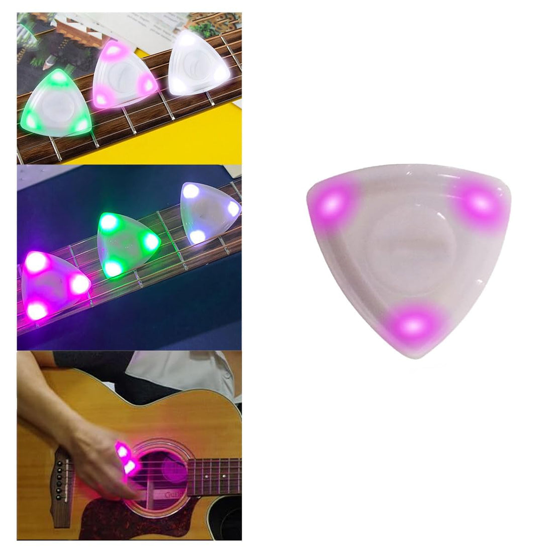 Guitar Nibs with Light, Guitar Pick with LED Light, BeatPicks, LED Guitar Pick, Dazzling Colors for Ukulele, Luminous Plectrum Replacement for Guitar (Purple, A)