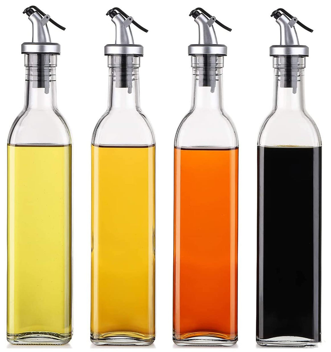 Glass Cooking Olive Oil,Olive Oil and Vinegar Dispenser Bottles,Oil Bottle,Cooking Oil and Vinegar Cruet Set for Kitchen,Non-Drip Oil Pour and Easy Pour Spout Set,500ml (4 Pack)