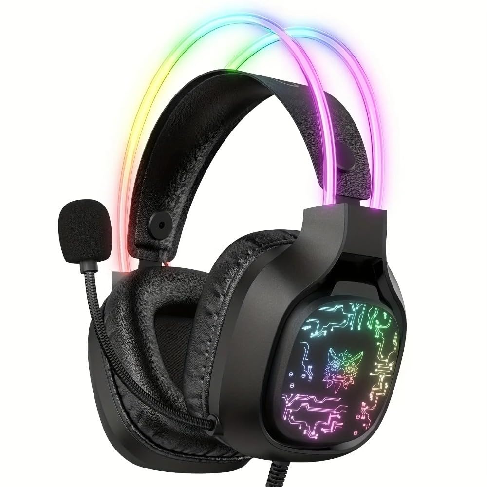 X22 Gaming Headset RGB Dynamic Lighting Wired Over-Ear Headphones with Noise-Canceling Mic for PC PS4 Xbox PS5 (black)