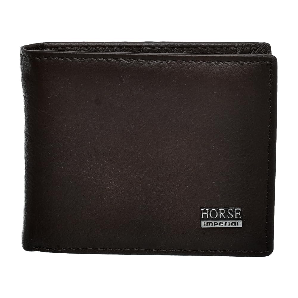 Horse Imperial Leather Classic Bifold Wallet With ID And Business Card Holder Pocket For Mens - Chocolate Brown