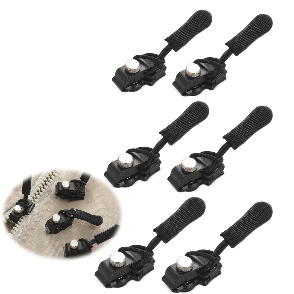 Universal Zipper Repair Kit, Azonee Instant Zipper Slider Replacement for Jackets, Luggage, Bags, Backpacks, Coats & Boots, Pack of 6 in Black