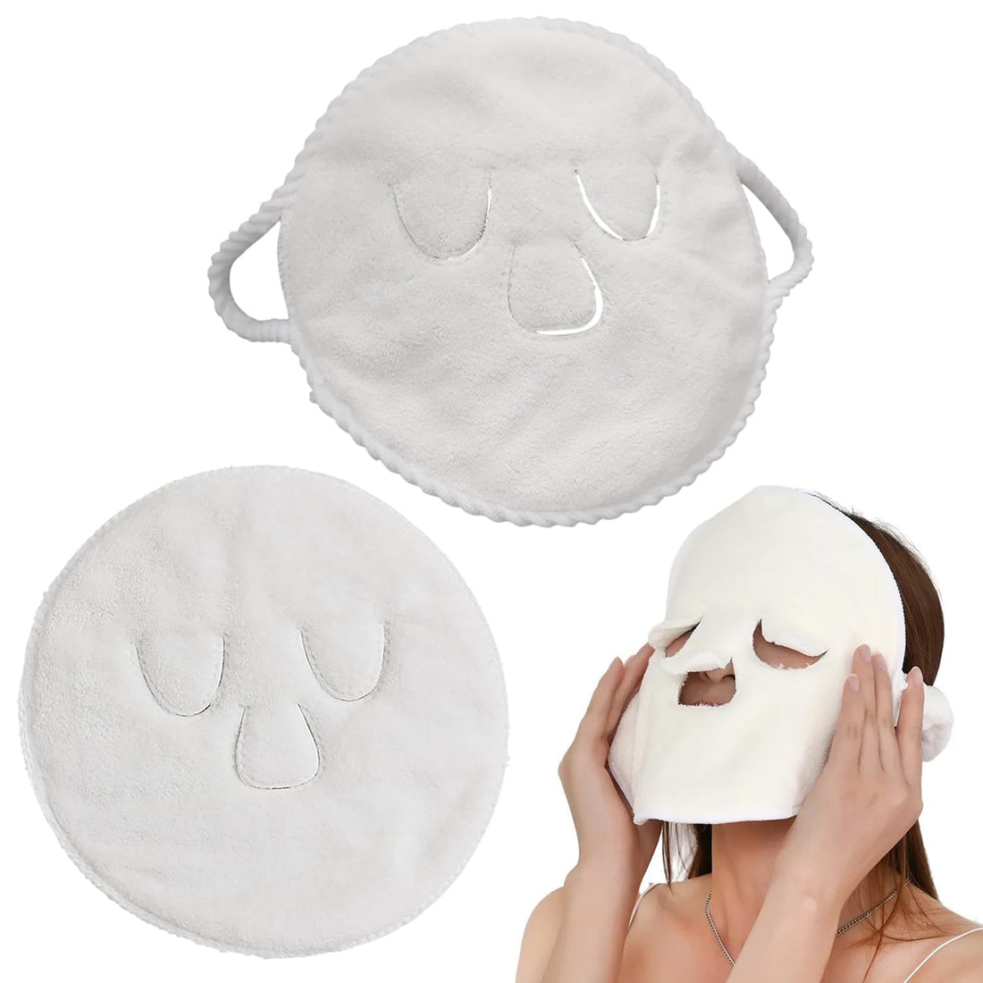 Towel Mask, 3 Holes Towel Mask Reusable, Face Towel Mask Cold Hot Compress, Facial Steamer Moisturizing Beauty Skin Care, Spa Towels for Facial, Steamer Mask for Women Girls