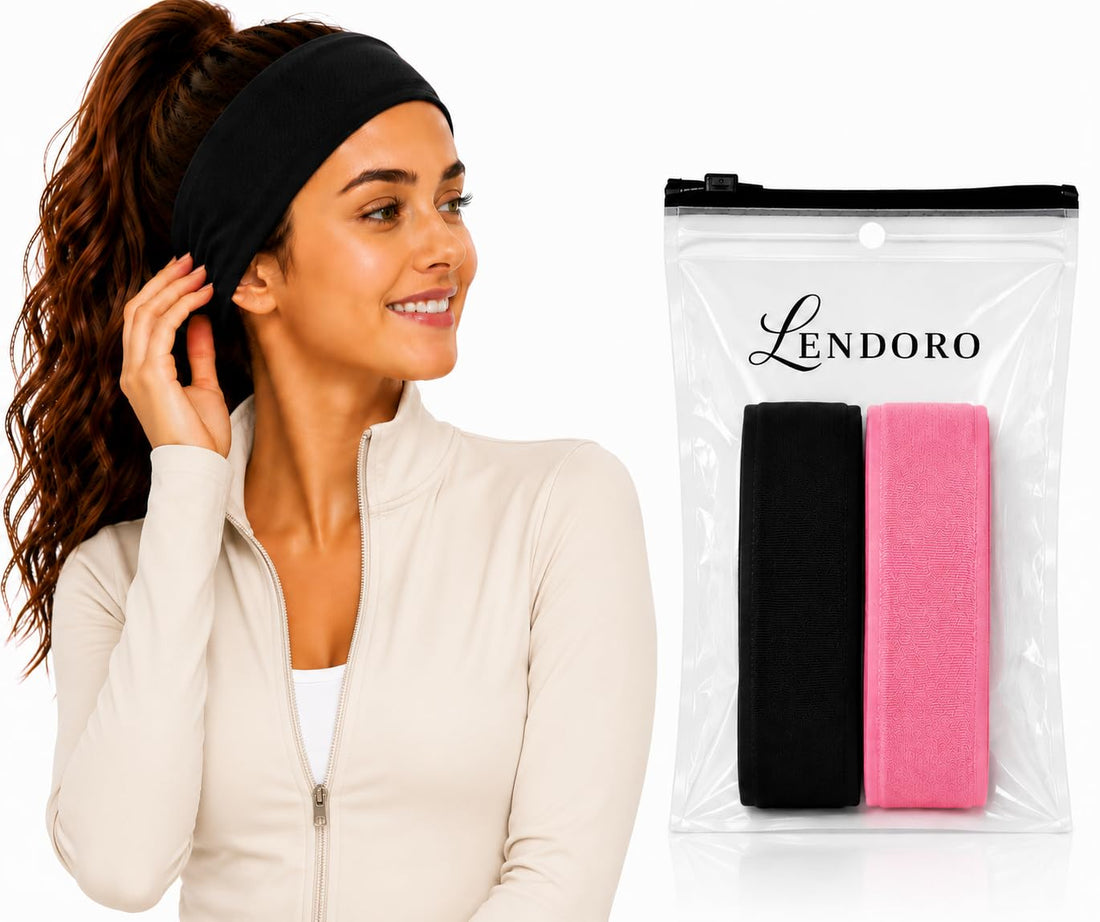 Fashion Wide Headbands, Soft Fabric, 7cm, 2 Pack, Stretchy Hair Bands for Makeup, Yoga, Running, Sports (2, Black+Pink)