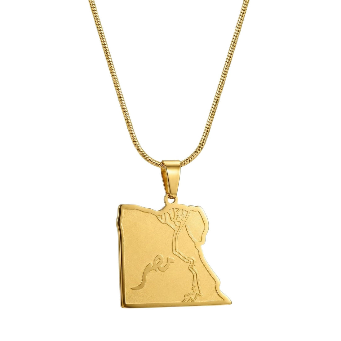 Gold Plated Egypt Map Necklace | Arabian Homeland Amulet Chain Necklace with Nile Details | Gift for Expatriates and Egyptian Culture Lovers | Anti-Rust