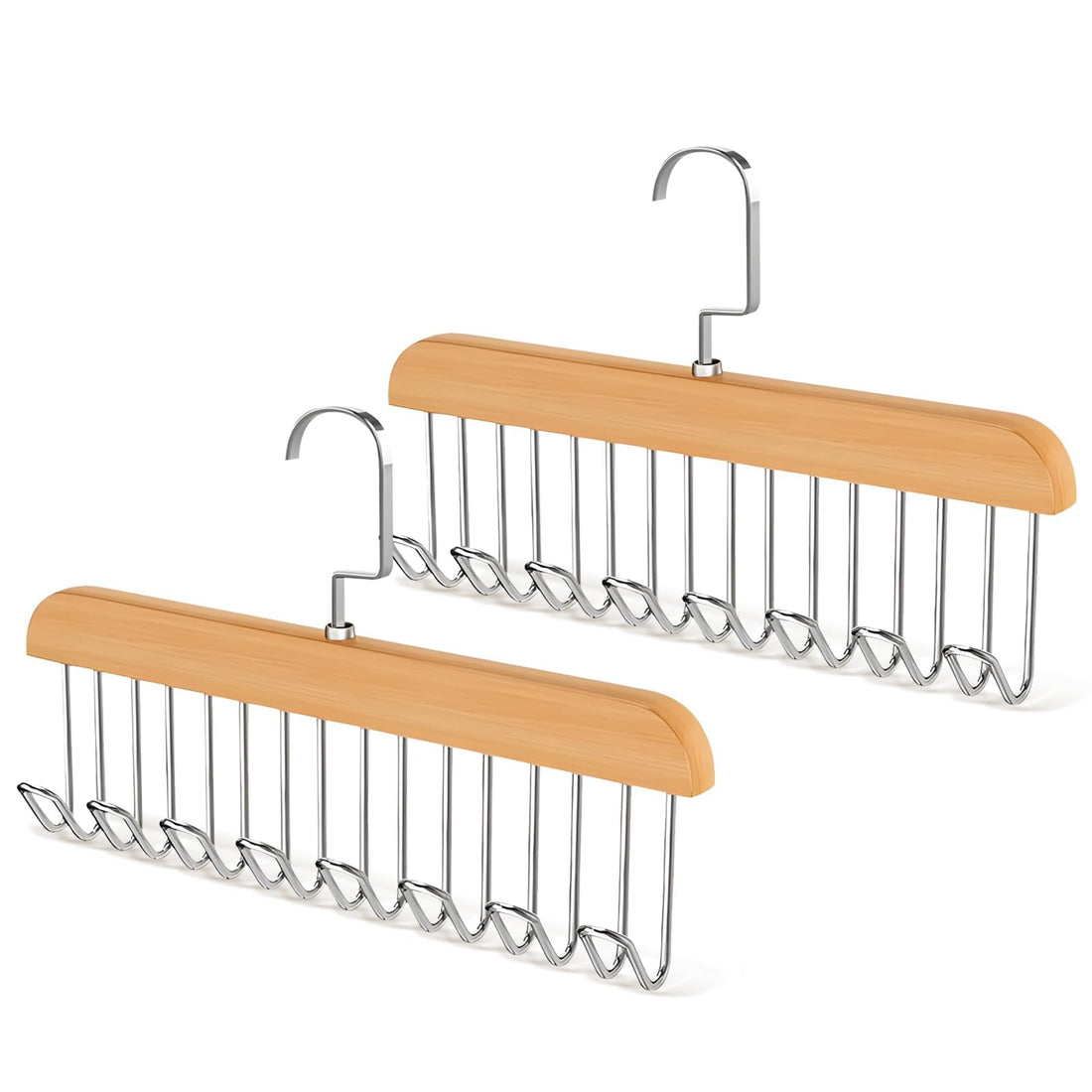 Belt Hanger for Closet,2 Pack Wooden Sturdy 8-Hook Belt Holder with 360° Rotating Hooks,Space-Saving Tie Rack for Belt,Tie,Scarf,Bra,Tank Top Accessories 28CM/11 INCH