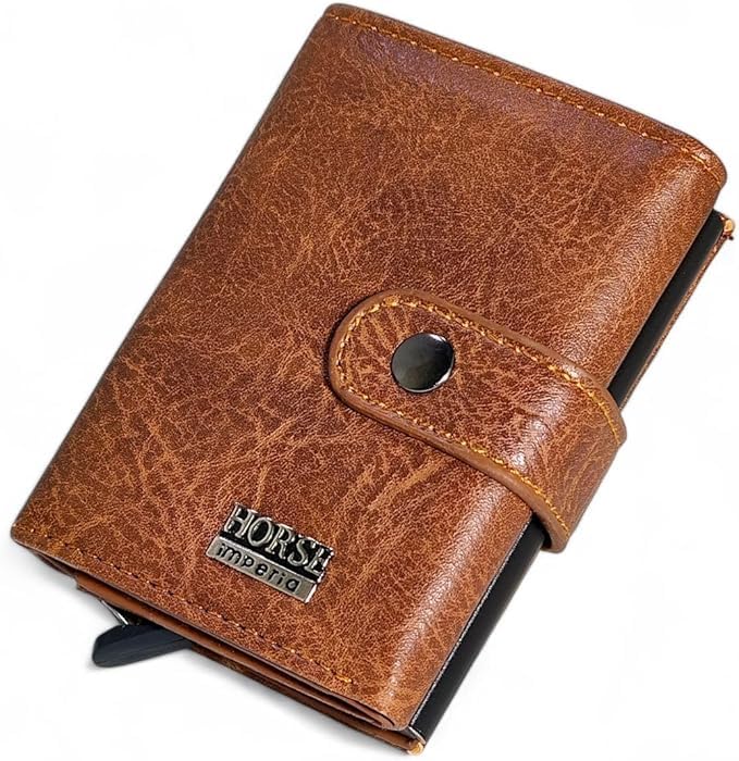 Horse Imperial Leather Card Wallet with Snap Button Closure (havan)