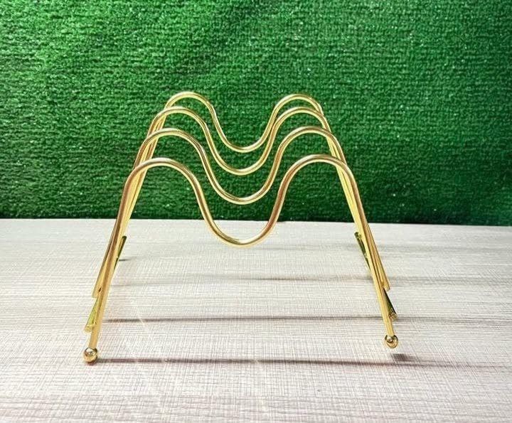 Gold Metal Dish Rack 7 Digits Electrostatic Wave Rustproof Dish Rack Organizer Display Tray