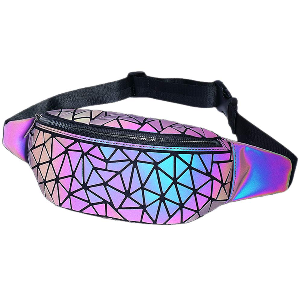 Fanny Packs Geometric Luminous Bum Bag Holographic Metallic Waist Pack Holo Fat Belly Fanny Pack Rave Funny, NO.1, One_Size,