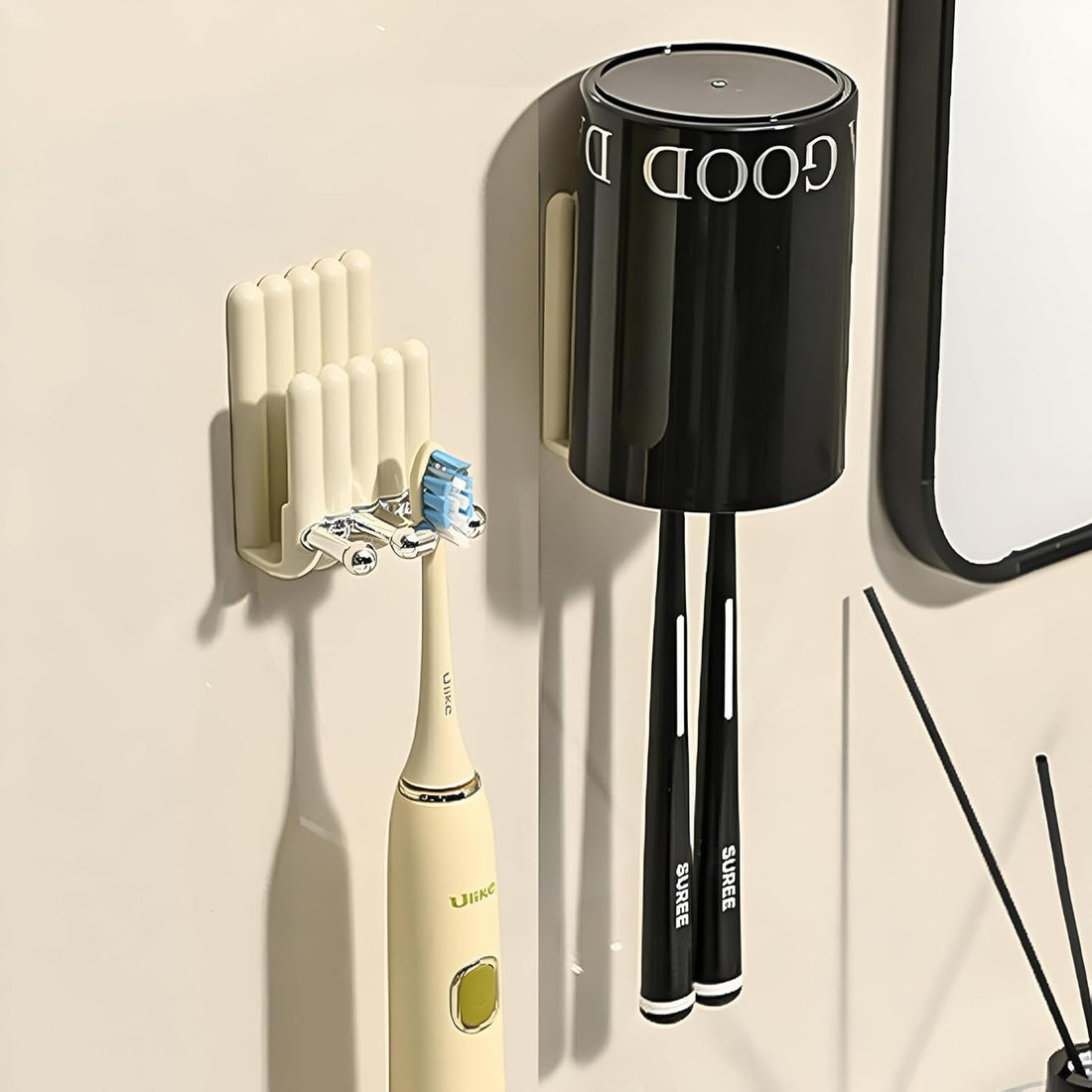 Modern Acrylic Toothbrush Holder with Cup Wall Mounted Bathroom Organizer Stylish Toothpaste Stand and Mouthwash Cup for Vanity Countertop Decor