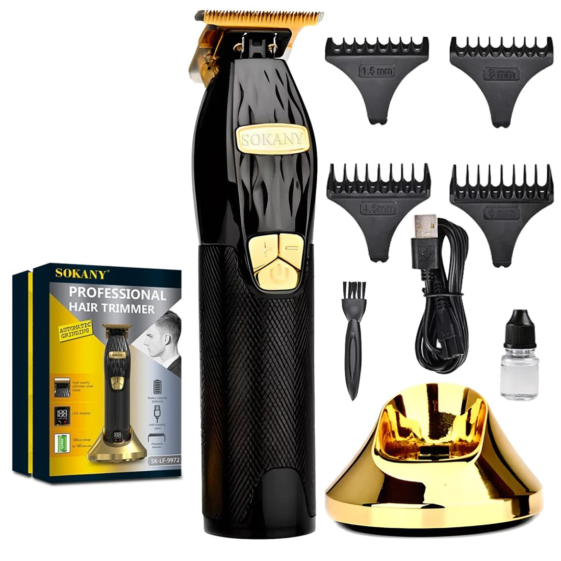 Hair Shaver & Clipper, Hair Trimmer Cordless LCD Display 180 Min Runtime Speed Control Stainless Steel Blades Non-Slip Grip Grooming Kit for Men SK-LF-9972 by Sokany