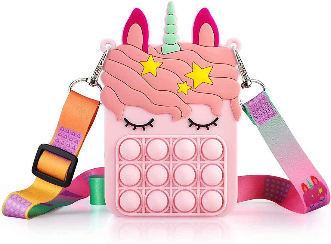 Fidget Sensory Toy Bag,Popit Bag Purse Fidget Bubble Pop Purse Bag for Kid School Supplies, Popit Fidget Handbag Backpack Anxiety Toys, Sensory Stress Relief Toys for Autism ADHD (Light Pink)