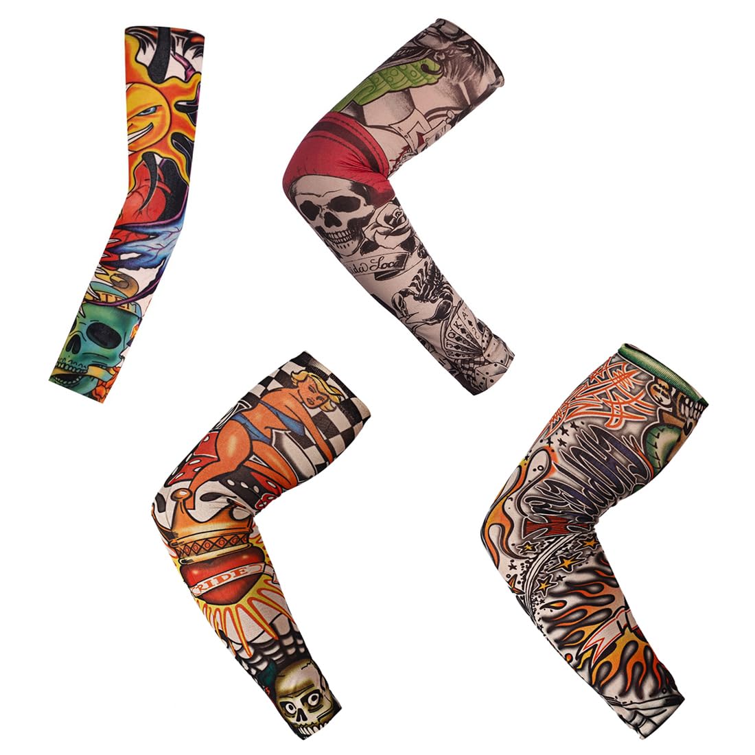 WeddHuis 4 Pieces Tattoo Sleeves with Tattoo for Men Fake Temporary Tattoo Sleeves Unisex Realistic Fake Tattoo Arm Sleeves Sports Protection Cycling
