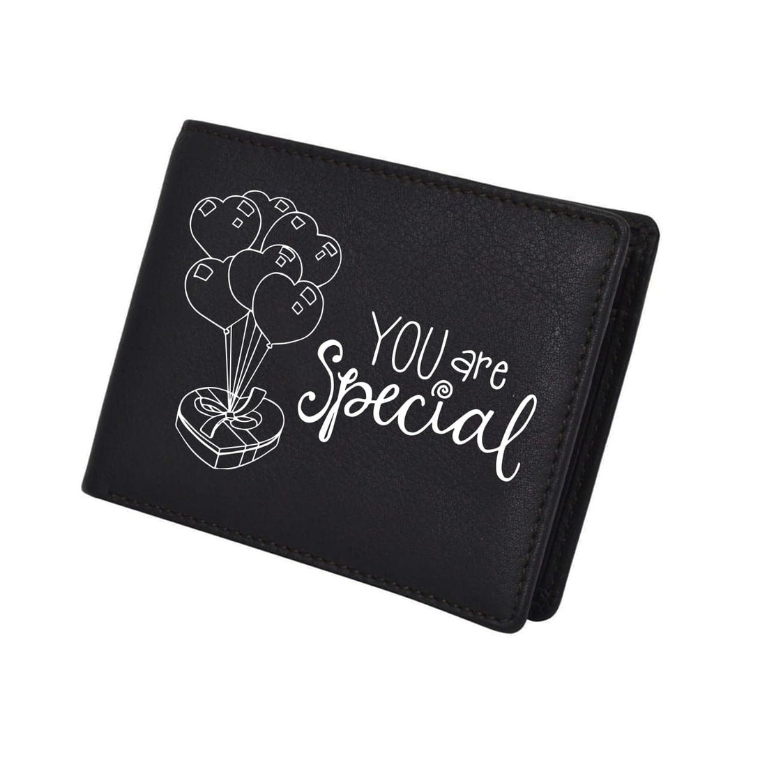 Men's Black Faux Leather Wallet - 8x8cm, Unique English Quote Design, Transparent Photo Pocket