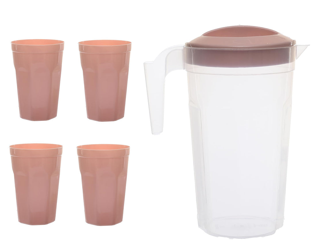 Al-Hazaz Plastic Zamzam Water Pitcher Set with 3 Matching Cups Premium 1.8L Jug & Tumbler Serving Set for Home & Guests - Cashmere