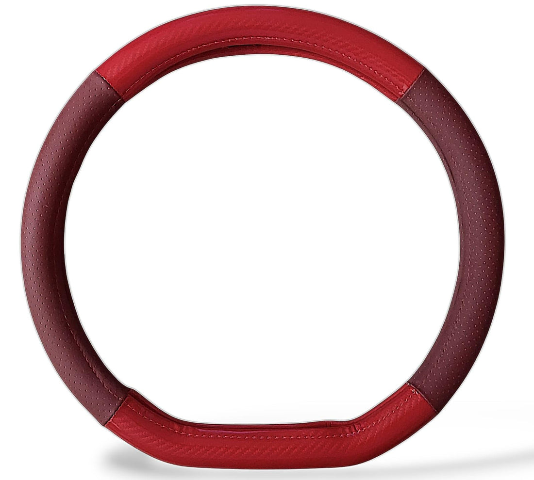 Car Steering Wheel Cover for Women and Men, Premium Carbon Fiber Breathable Leather Car Steering Wheel Cover, Fits Sedans and SUVs with D Shape (Red)