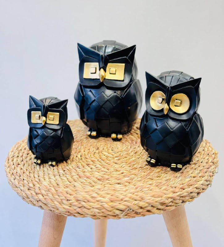 Ankh-Home-Supplies Owl Figurine Trio Geometric Design (Black)