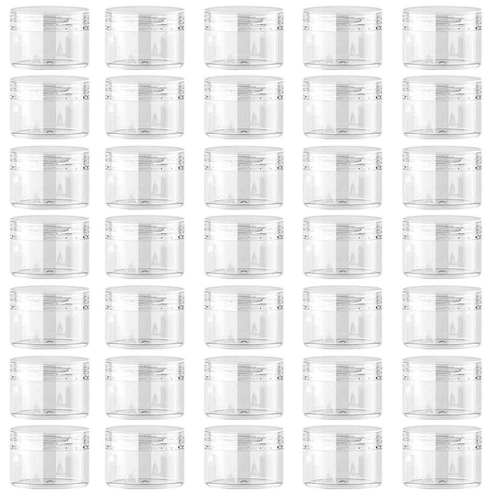 SKYPIA 35 pcs pack of 5 grams 0.1 oz Jars Round Clear Transparent Empty Acrylic Plastic Cosmetic Container with Screw Cap for Eyeshadow powder, Makeup, Lotion Cream