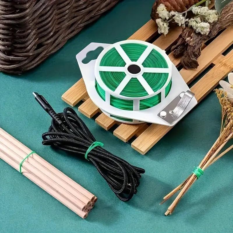 Twist Tie Garden Wire, Green, 30m Length, with Cutter, Plant Support