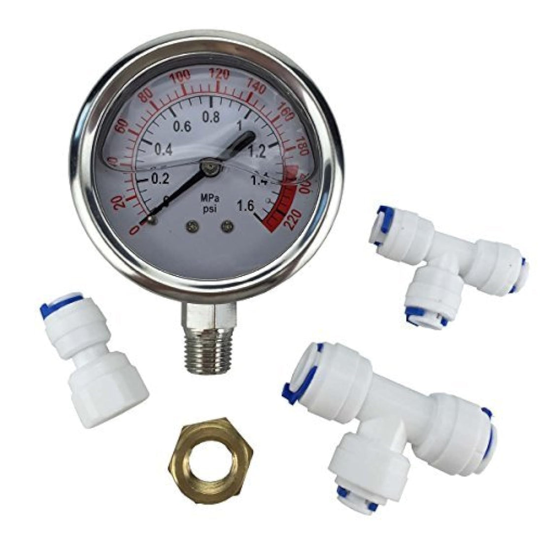 Malida The Water Filter Water Stainless Pressure Gauge For Aquarium Meter 0-1.6MPa 0-220psi Reverse Osmosis System Pump (1/4“,3/8“,1/2”)