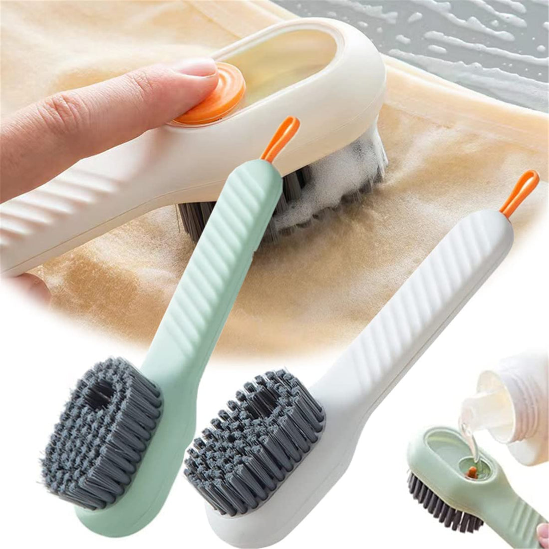 2 in 1 Multifunction Cleaning Brush, Liquid Adding Soft Fur Cleaning Brush, Multifunctional Shoe Brush with Liquid Box, Cleaning Brush Liquid Soap Dispenser Shoes Dish Scrubber (Combination - a)