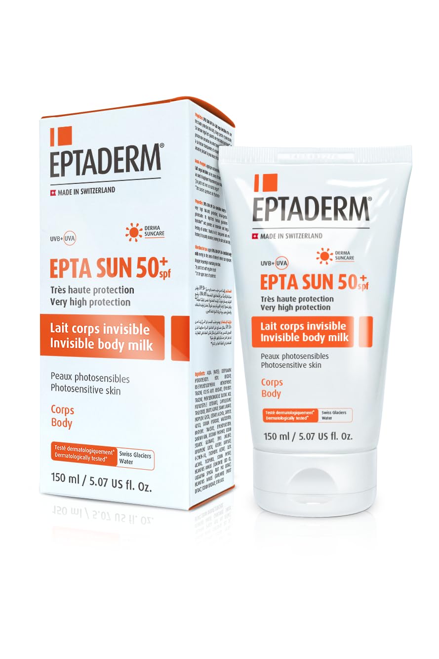 EPTADERM EPTA SUN SPF 50+ Invisible Body Milk, Non-Greesy Body Sunscreen for All Types of Skin, Advanced UVA + UVB Protection, Soft and Silky, Long-Lasting Deep Hydration, Fast Absorption, 150ml