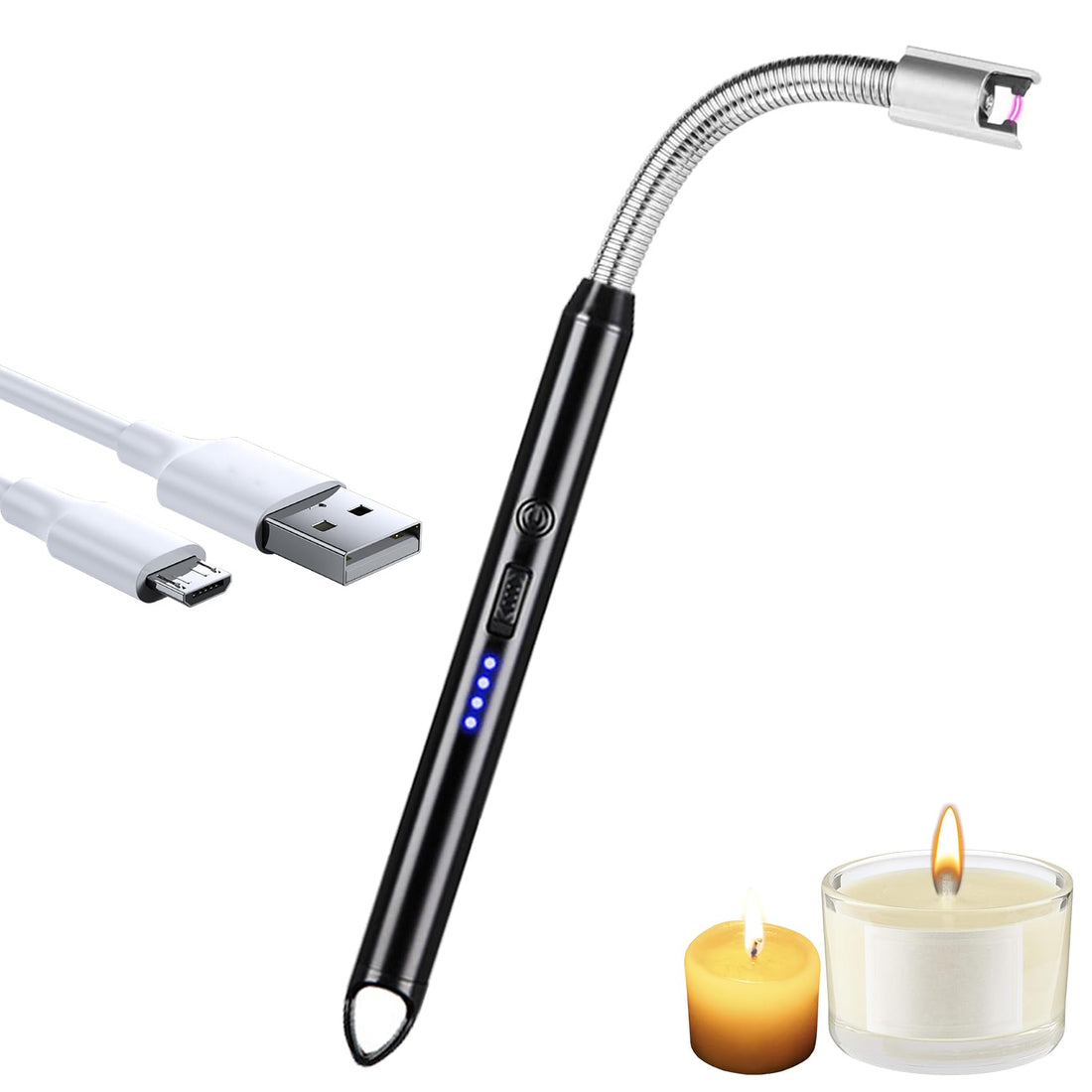 Electric Lighter, Arc Electric Kitchen Lighter, USB Rechargeable, 360° Rotatable Long Neck, Windproof for Gas Candles, Kitchen Grill, Barbecue (Black)
