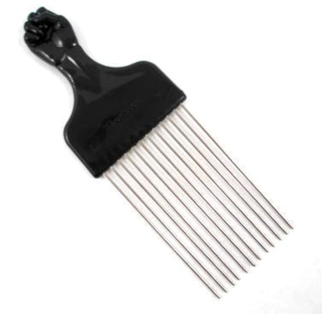 Afro Pick Multicolor Fist - Metal African American Hair Comb Straight