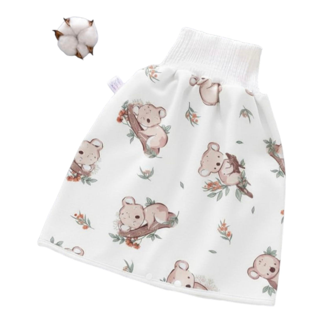 MZ Baby Waterproof Training Diaper Skirt, Koala Print Design, White, Medium Size for 5-7 Years, Bedwetting Protection