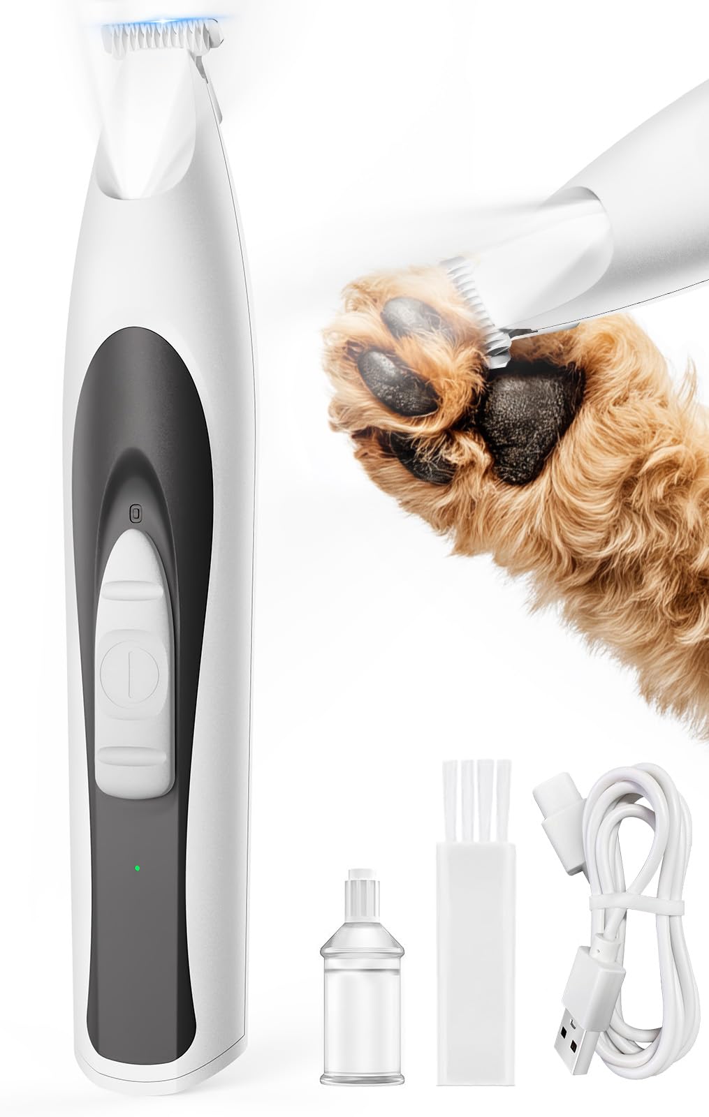 oneisall Dog Paw Trimmer with LED Light, Paw Trimmer for Dogs 20 mm Widen Blade, Pet Paw Trimmer 35 dB Low Noise, Cordless Dog Trimmer for Paws, Paw Hair Trimmer Pad Trimmer for Small Dogs Cats Pets